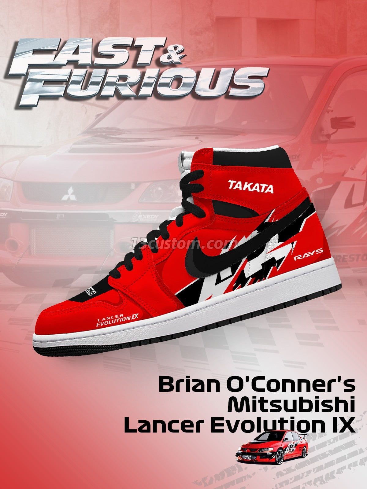 Brian O'Conner's Lancer Evolution IX V.1 Custom High-Top Sneakers