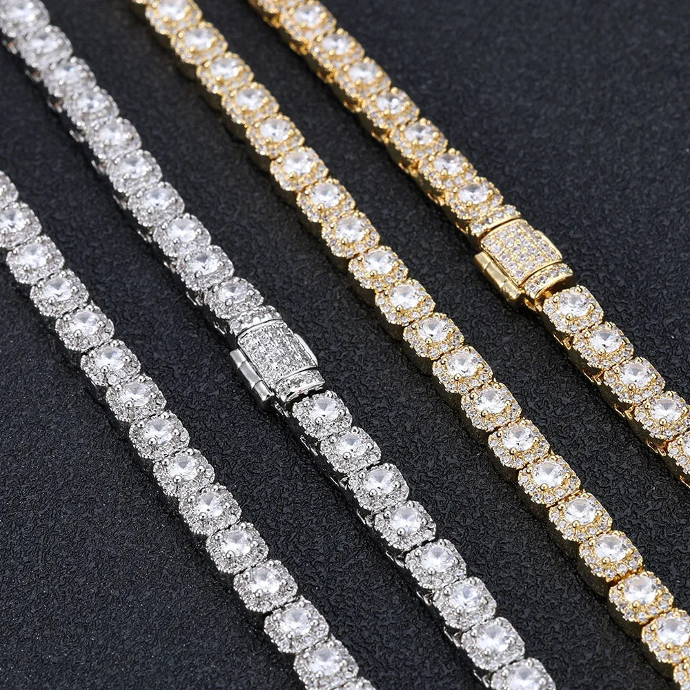 5mm Iced Tennis Chain Bracelet Bling Zircon Cluster Diamond 18k Gold Plated Bracelet for Women Men Hip Hop Jewelry
