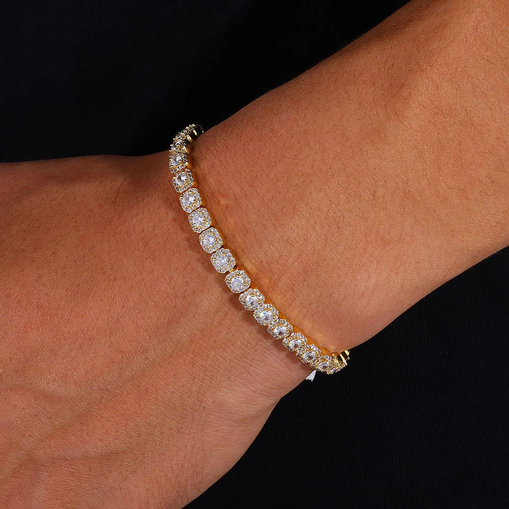 5mm Iced Tennis Chain Bracelet Bling Zircon Cluster Diamond 18k Gold Plated Bracelet for Women Men Hip Hop Jewelry
