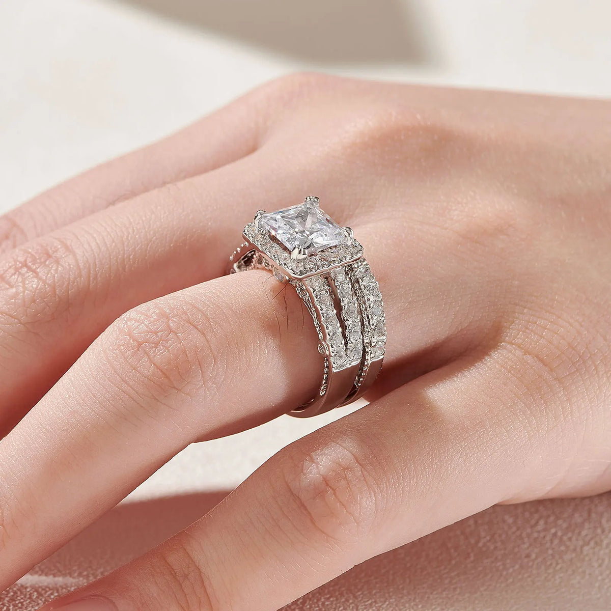 Newshe Women's Certified Moissanite Wedding Rings Set Certified D Color VVS1 Princess Cut Engagement Ring White Gold Color
