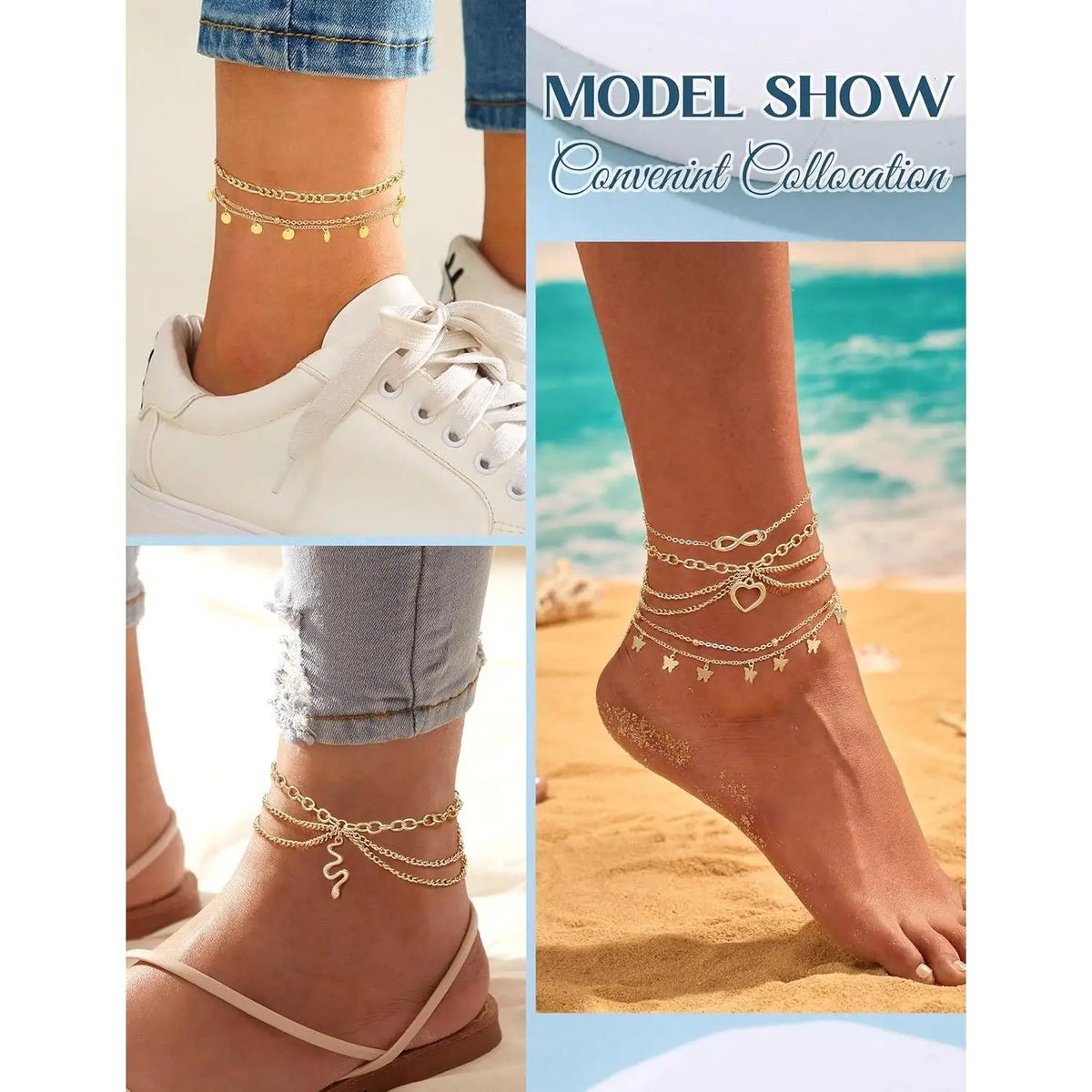 Toe Rings and Ankle Bracelets for Women Gold Plated Cute Layered Anklets Open Tail Ring Adjustable Beach Foot Jewelry for Summe