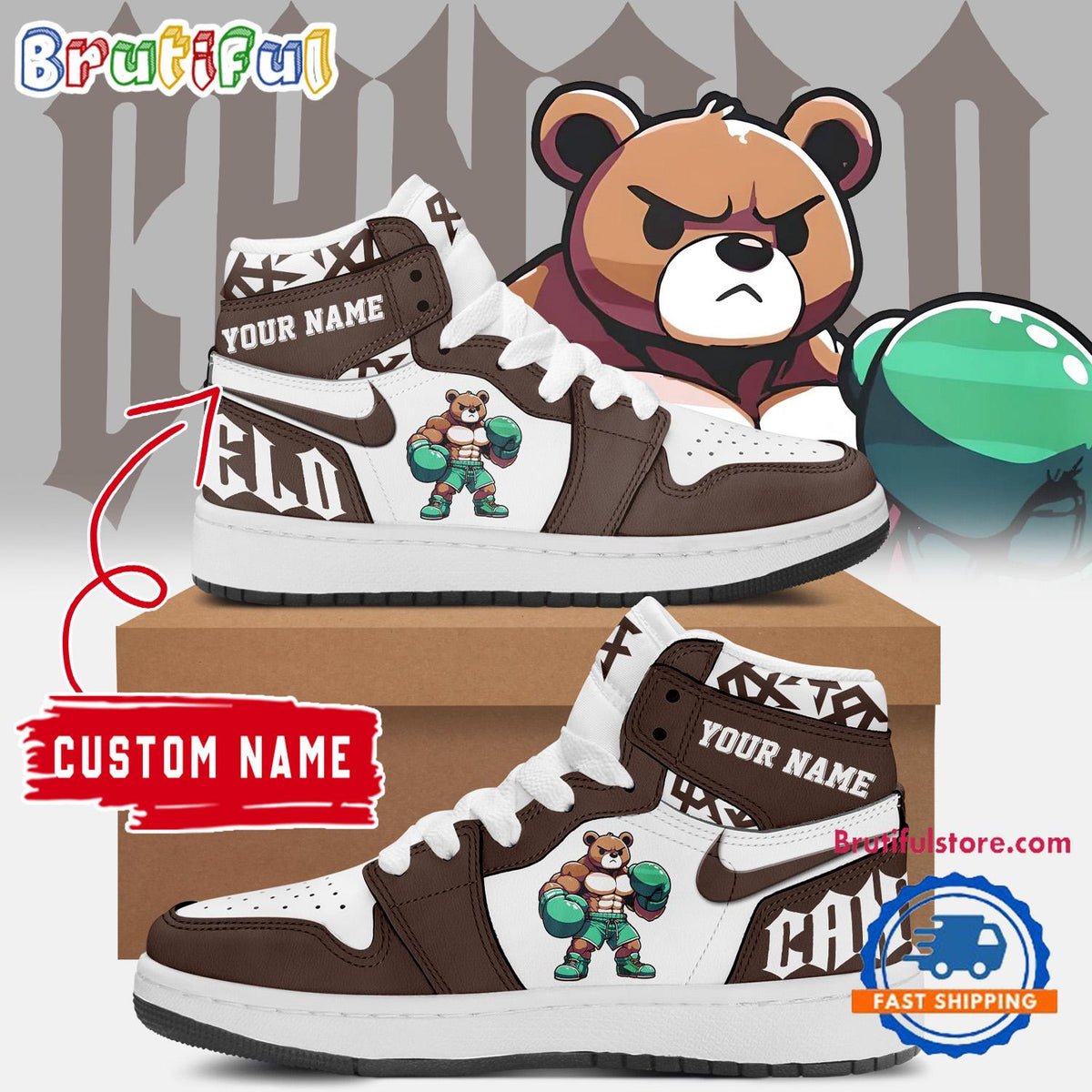 Canelo Alvarez Shoes, Canelo Bear Air Jordan 1 Hightop Shoes