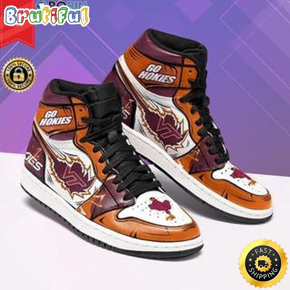 NCAA Virginia Tech Hokies Orange White Air Jordan 1 High Sneakers